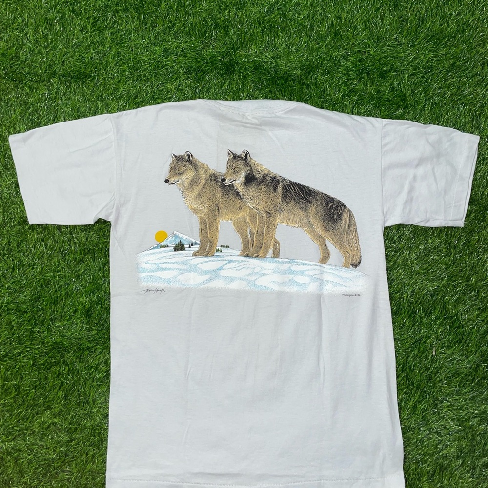 Vintage 80s wolf animal 1986 t shirt size medium